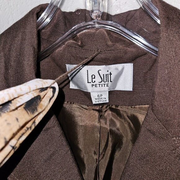 NWT Le Suit Petite Brown 3-Pc Outfit Jacket Pants Scarf 6P Career Retail $200 - Picture 5 of 16